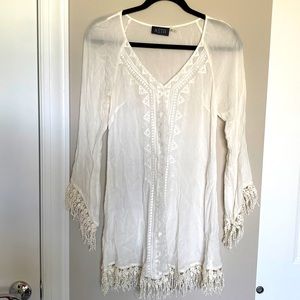 -ASTR fringe, crochet bathing suit coverup